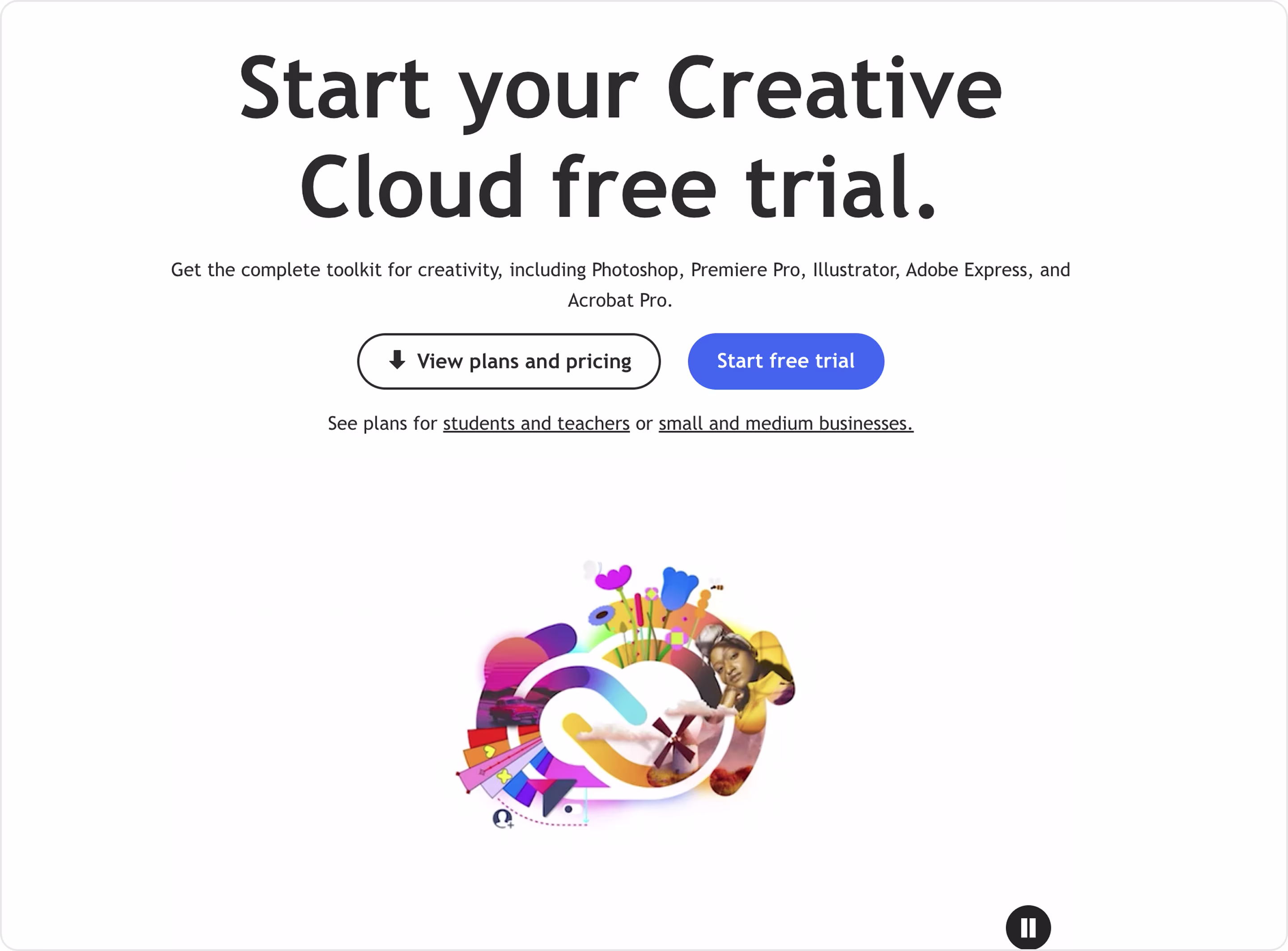 Adobe Creative Cloud landing page example