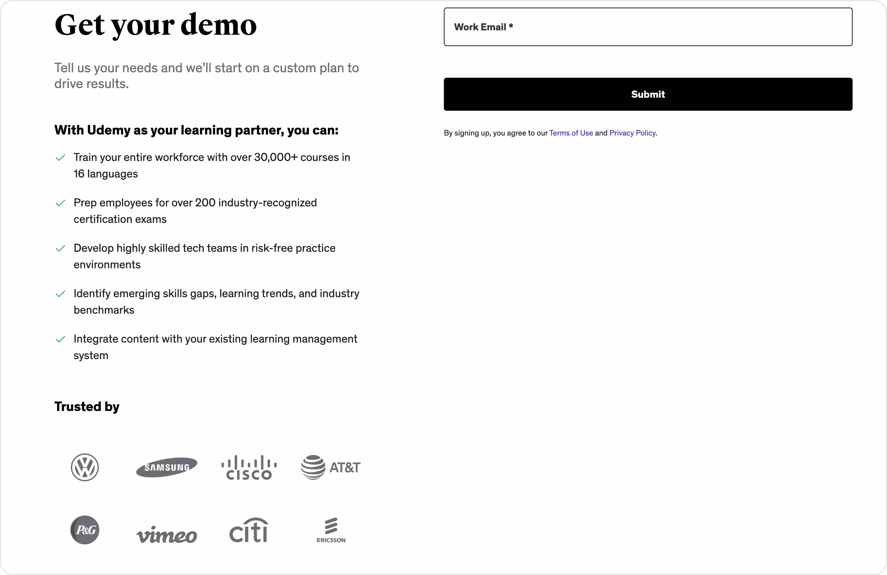 Udemy landing page example