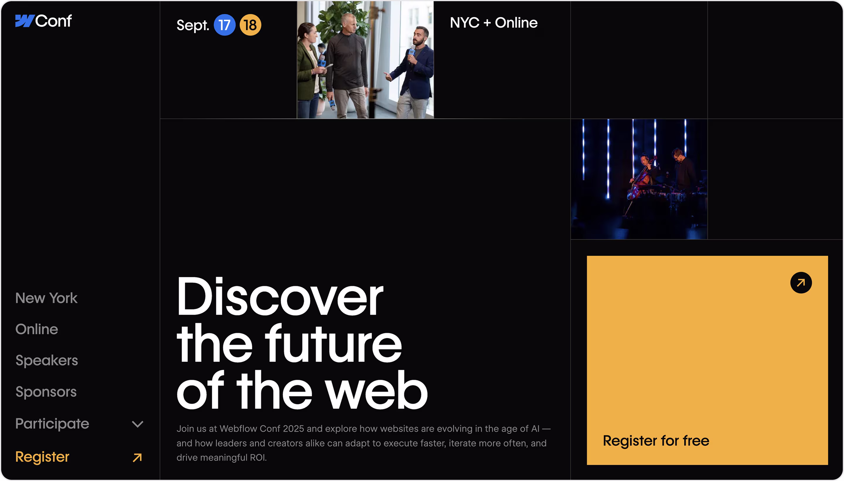 Webflow Conf landing page example