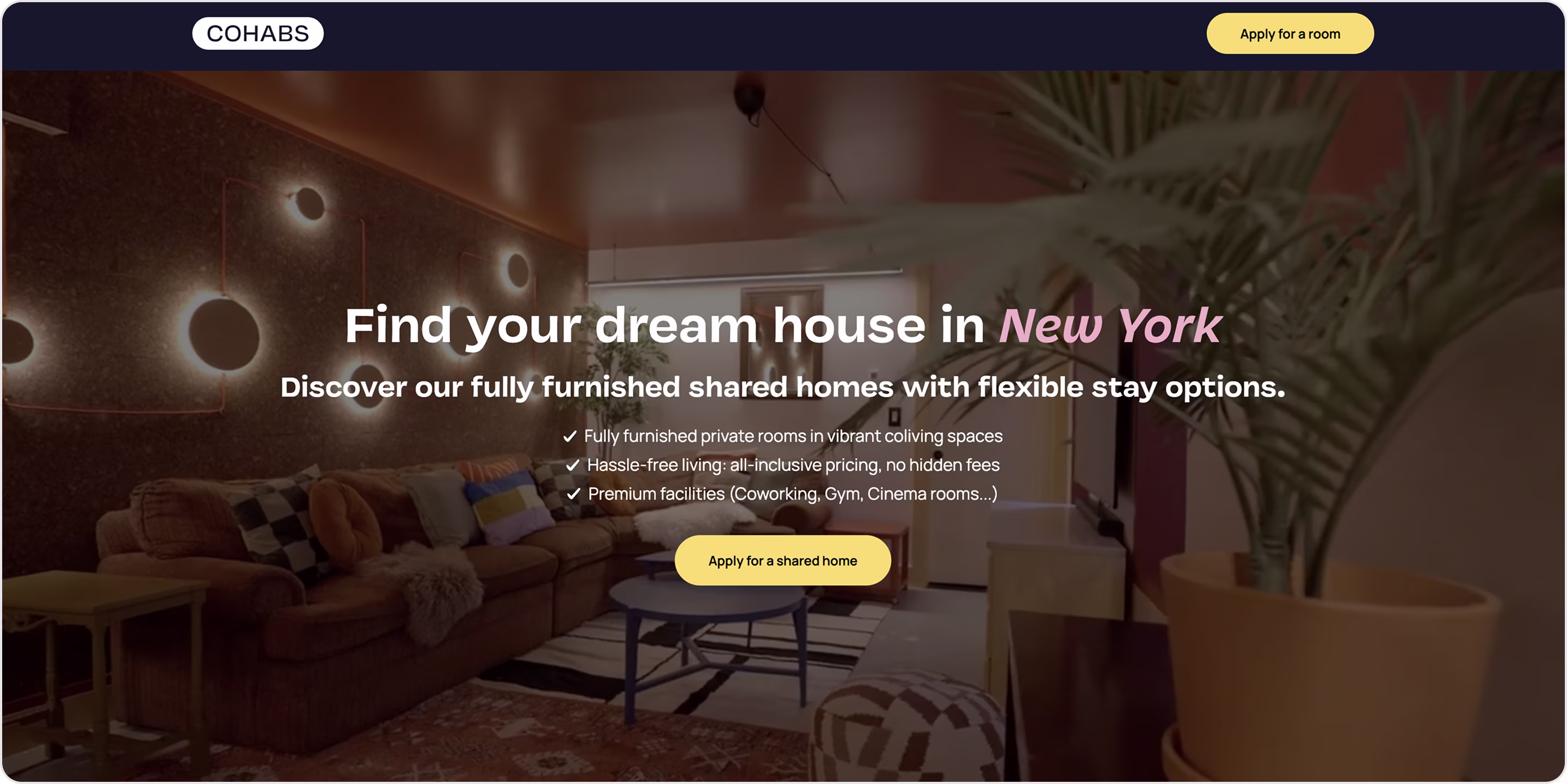 Cohabs landing page example