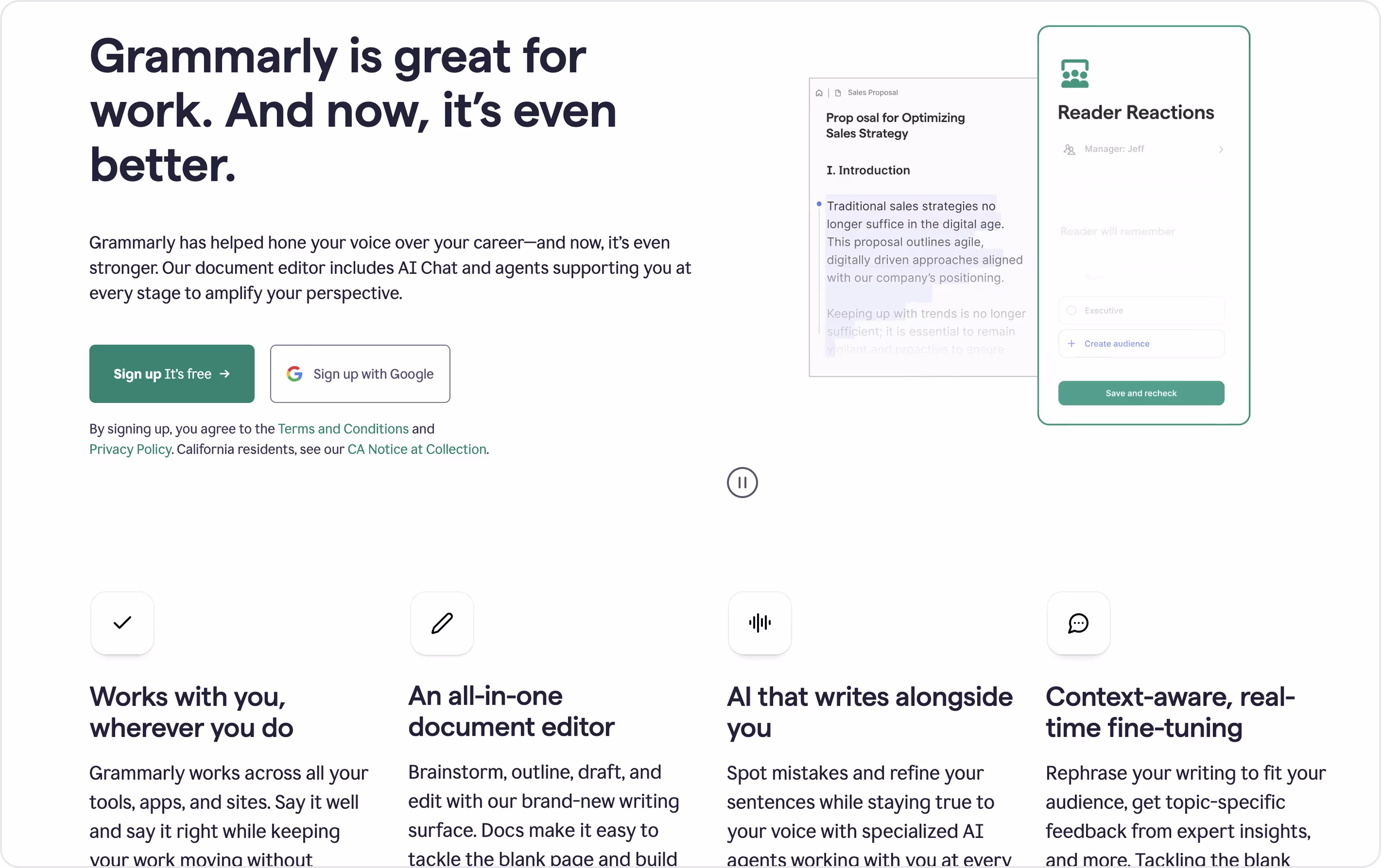 Grammarly landing page example