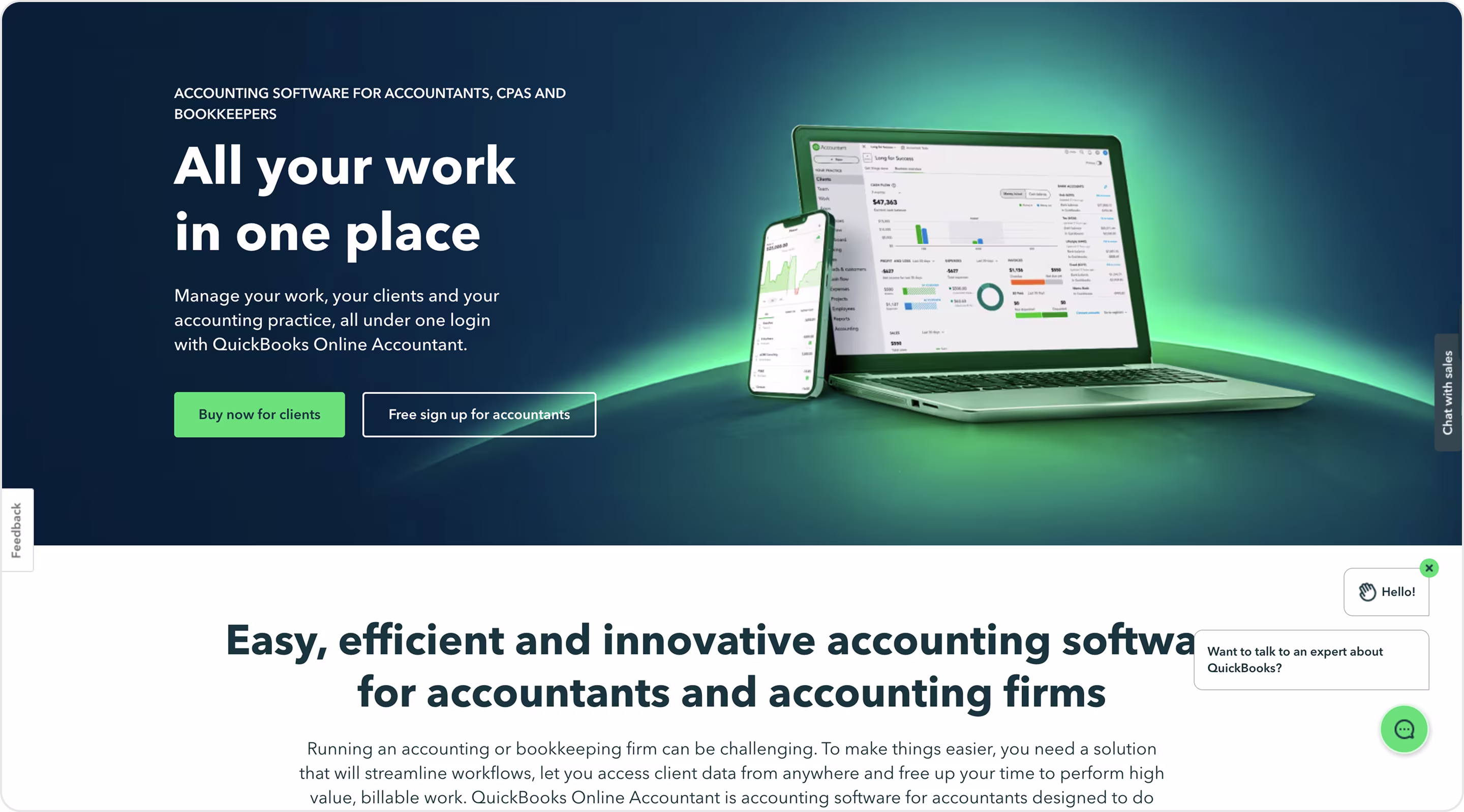 QuickBooks landing page example
