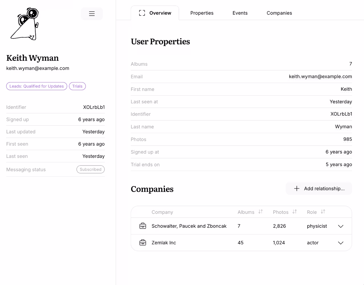Userlist Profile Page example