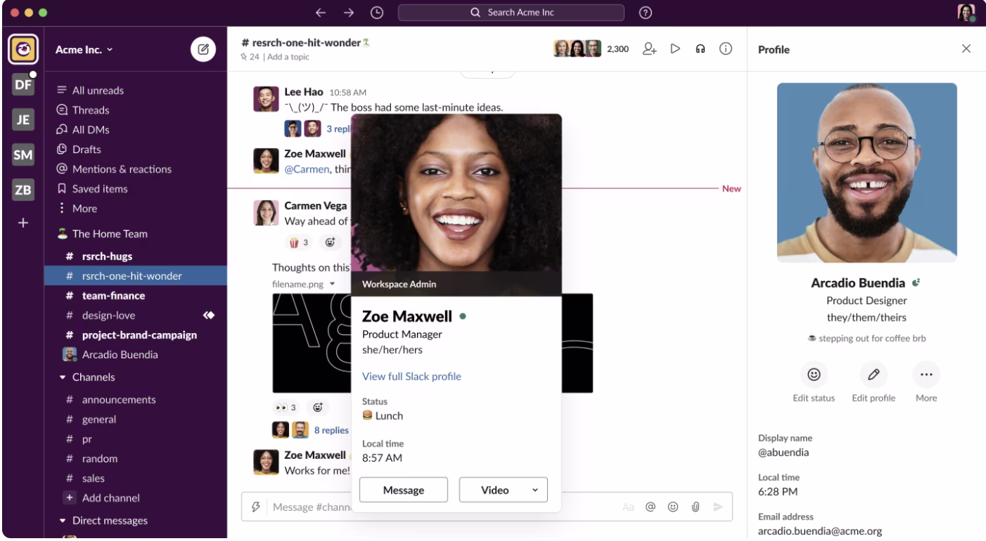 Slack Profile Page example