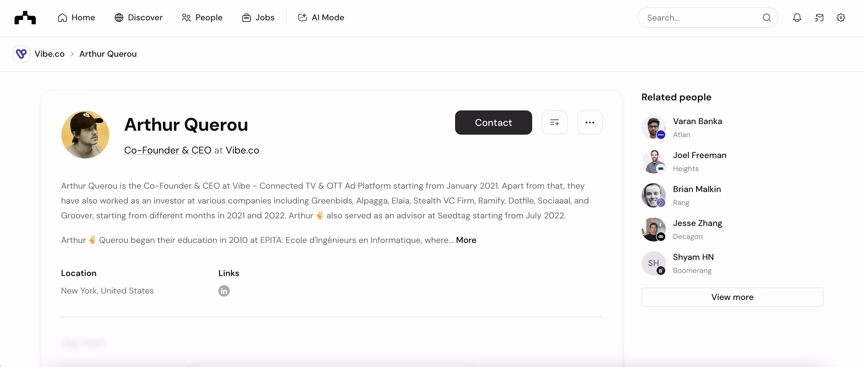 The Org Profile Page example