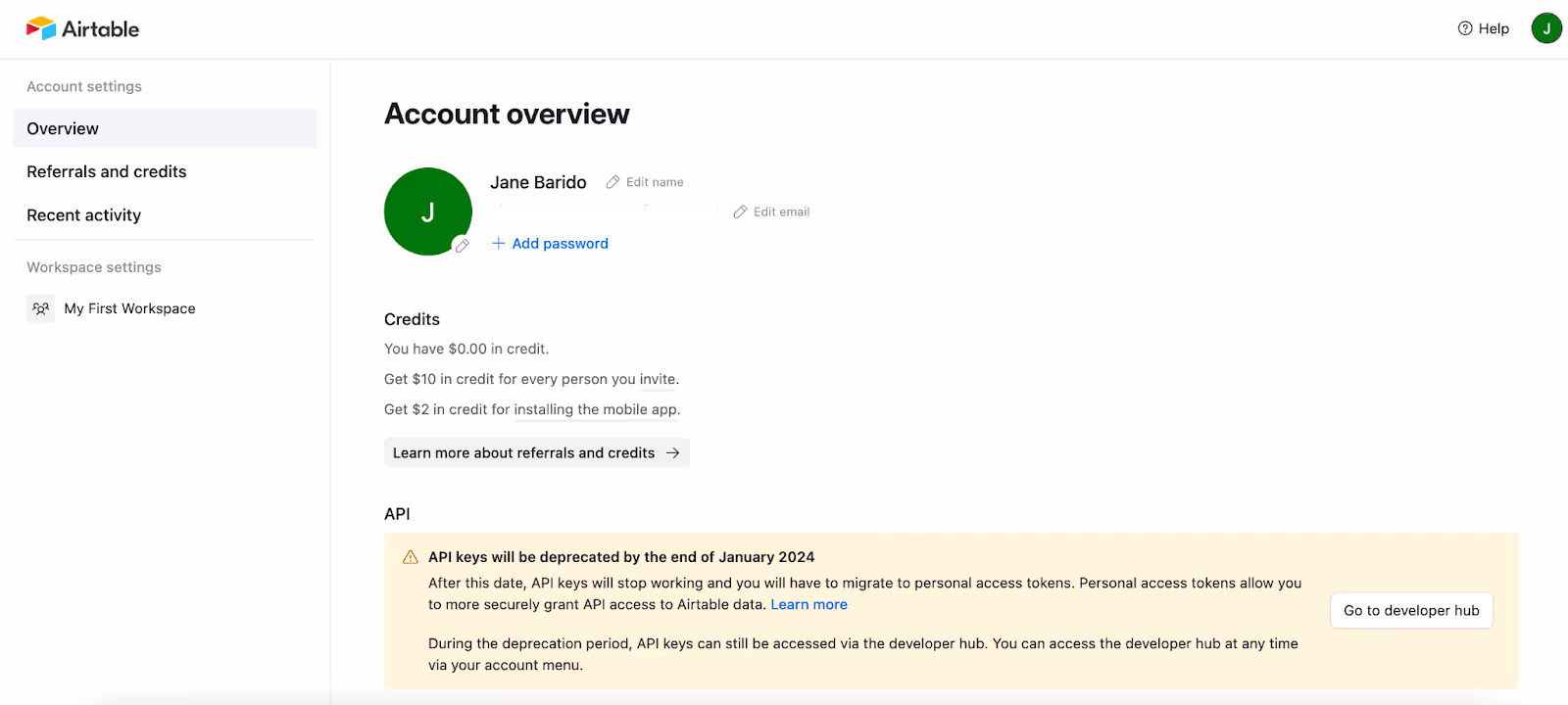 Airtable Profile Page example