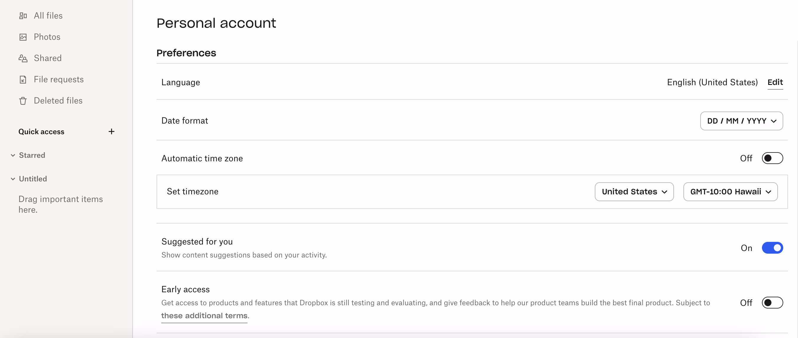 Dropbox Profile Page example