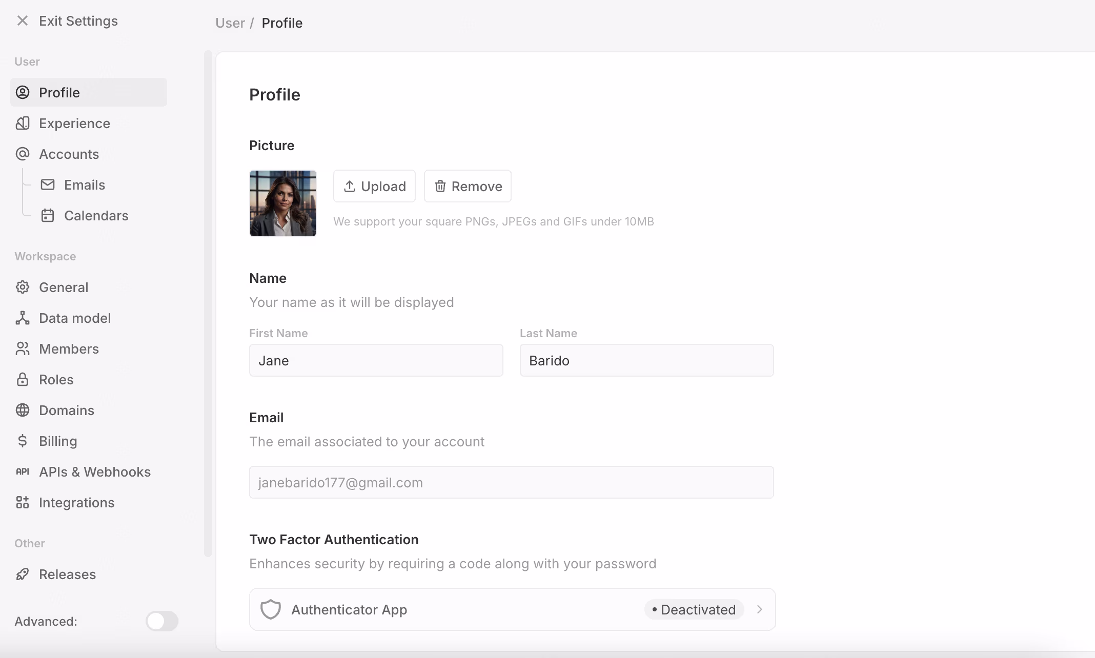 Twenty Profile Page example