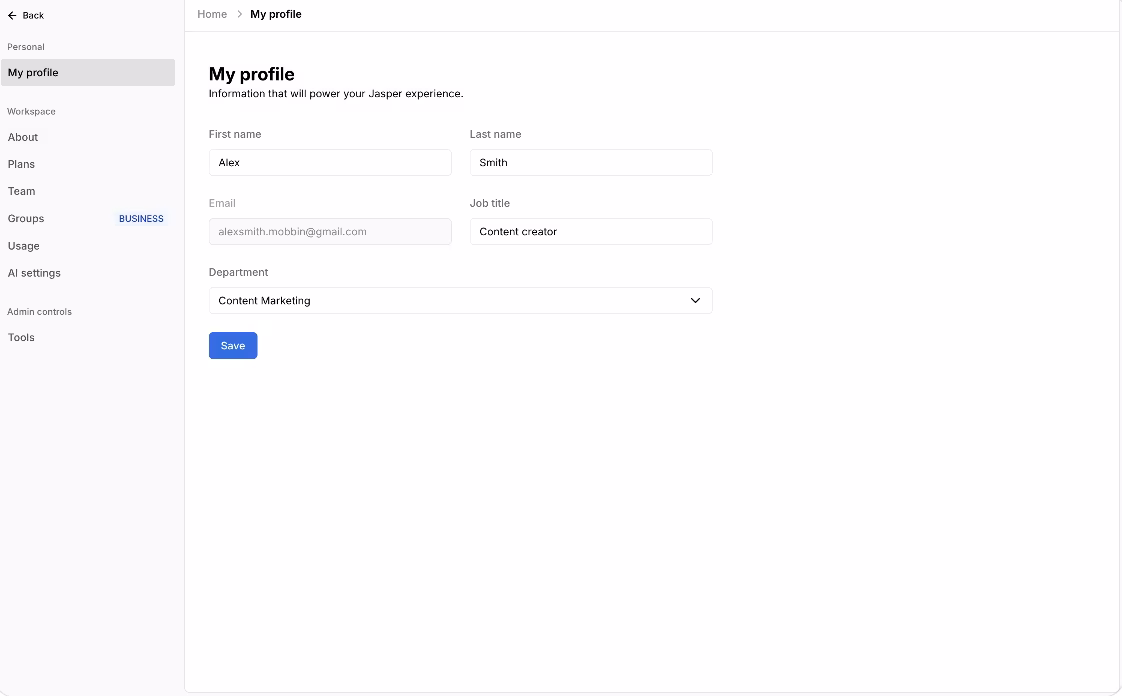 Jasper Profile Page example
