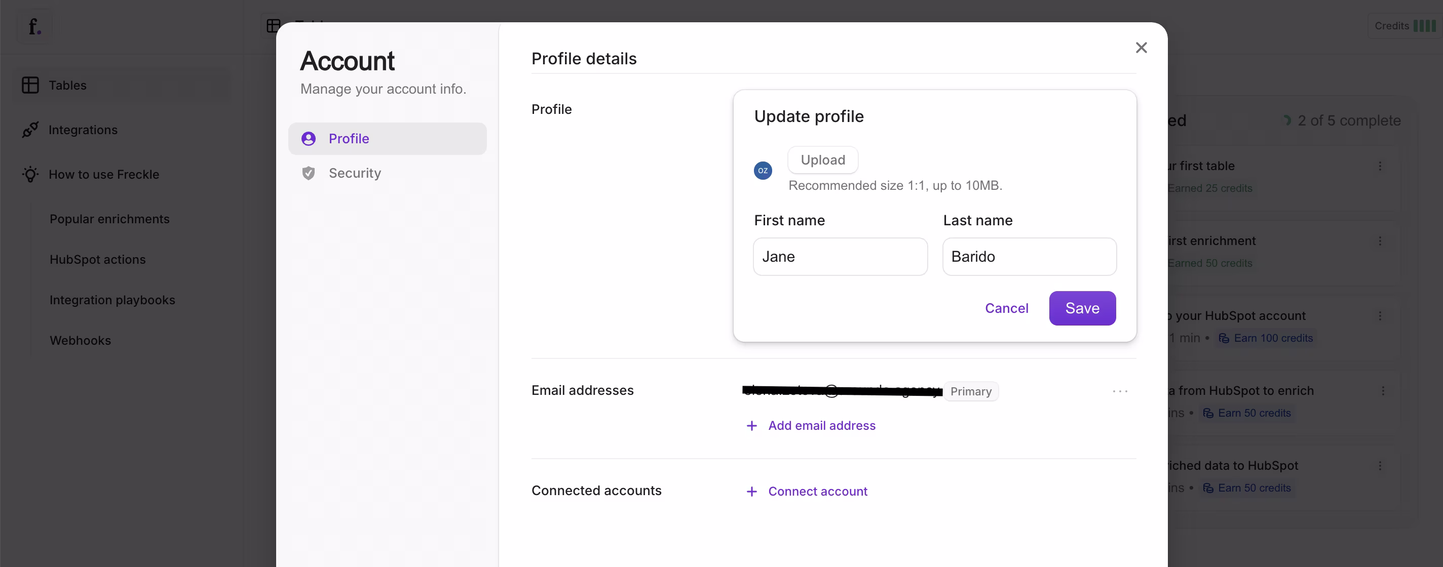 Freckle Profile Page example
