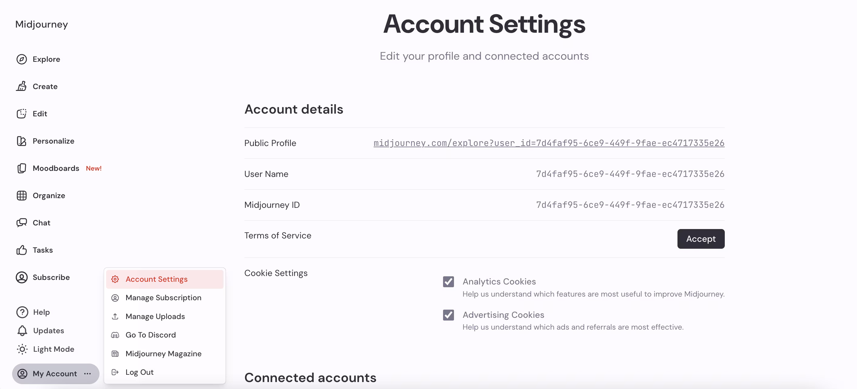 Midjourney Profile Page example