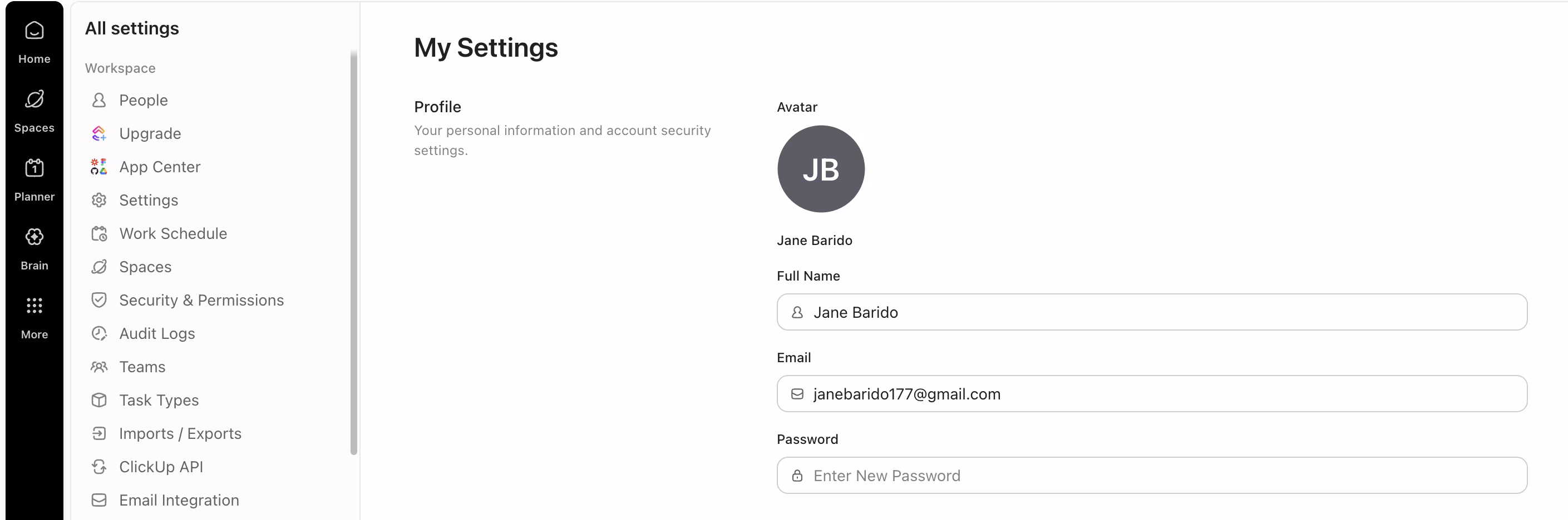 ClickUp Profile Page example
