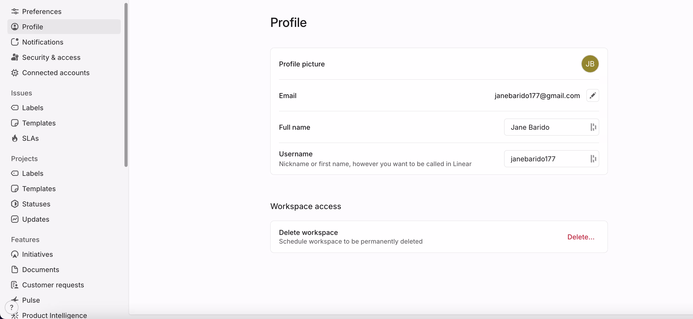 Linear Profile Page example