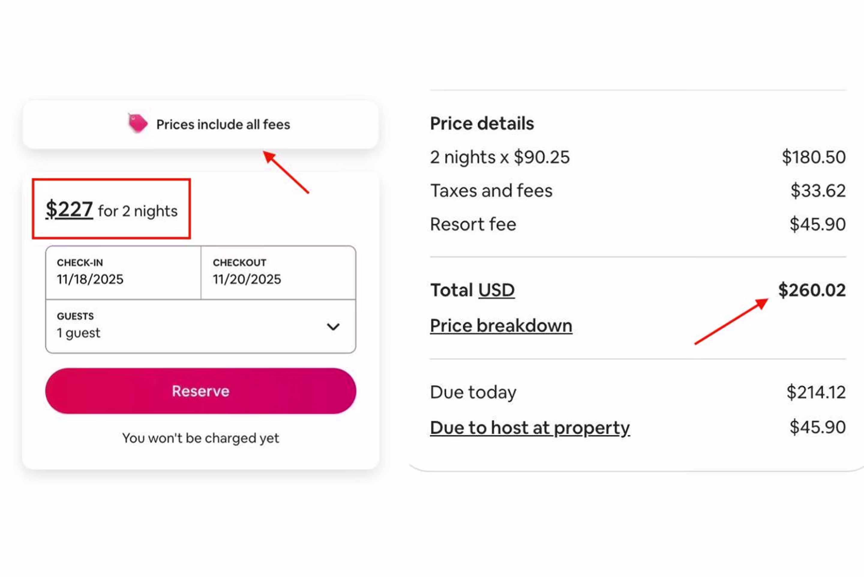Hidden costs dark pattern example Airbnb