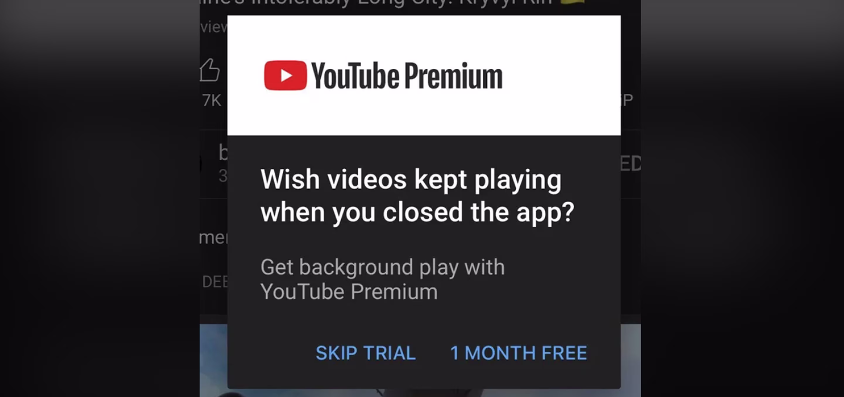 Nagging dark pattern example from YouTube