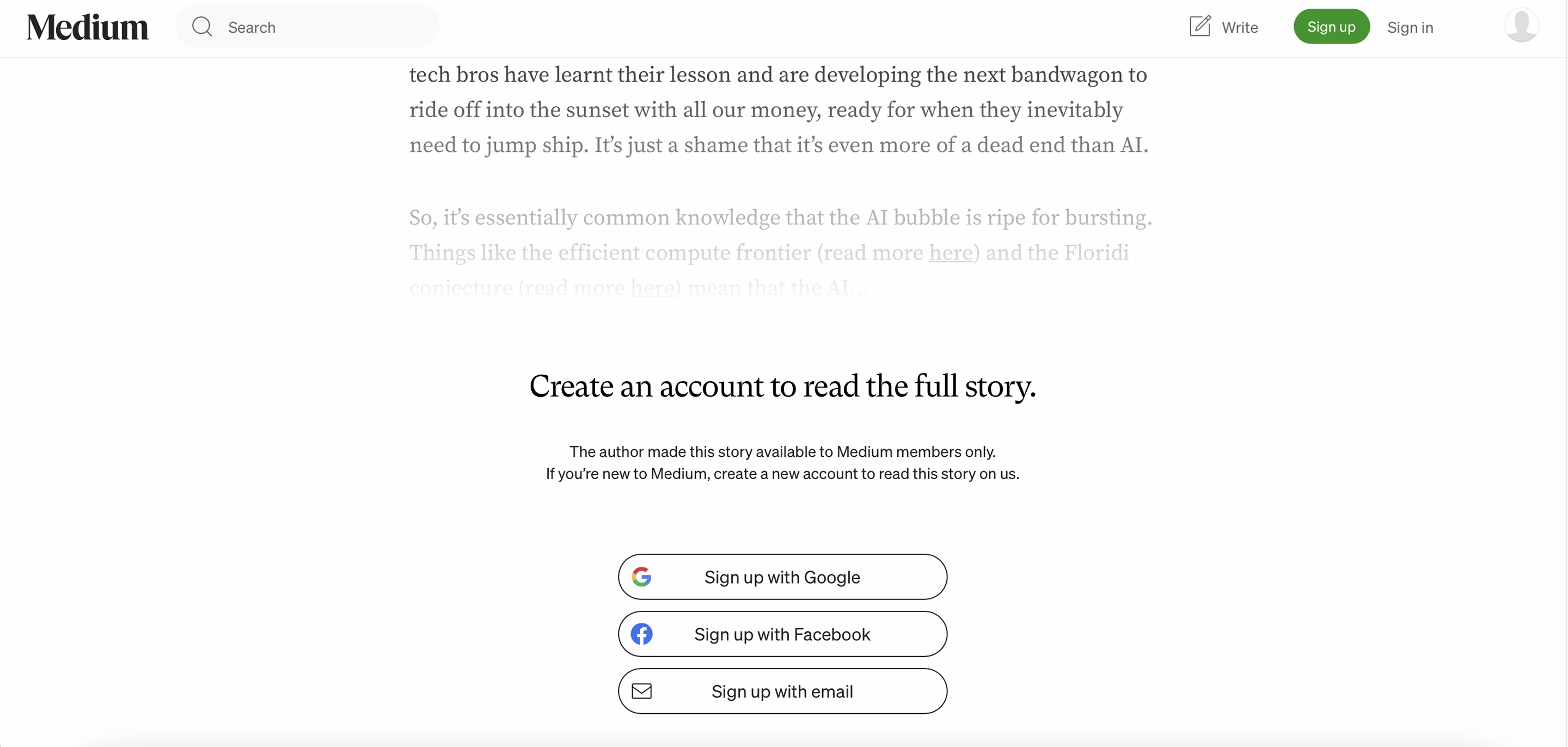 Forced action dark pattern example from Medium