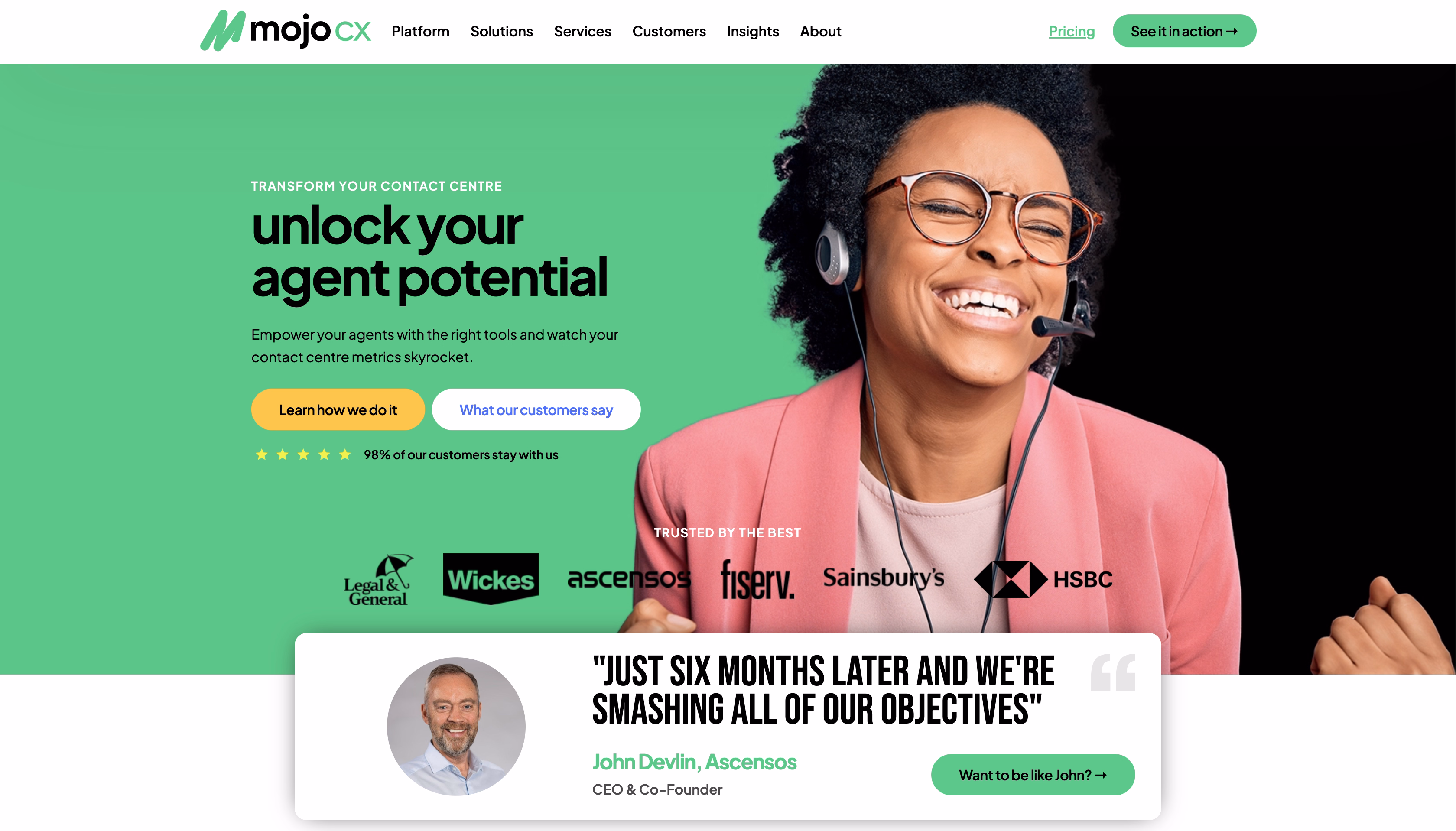 MOJO CX SaaS homepage example