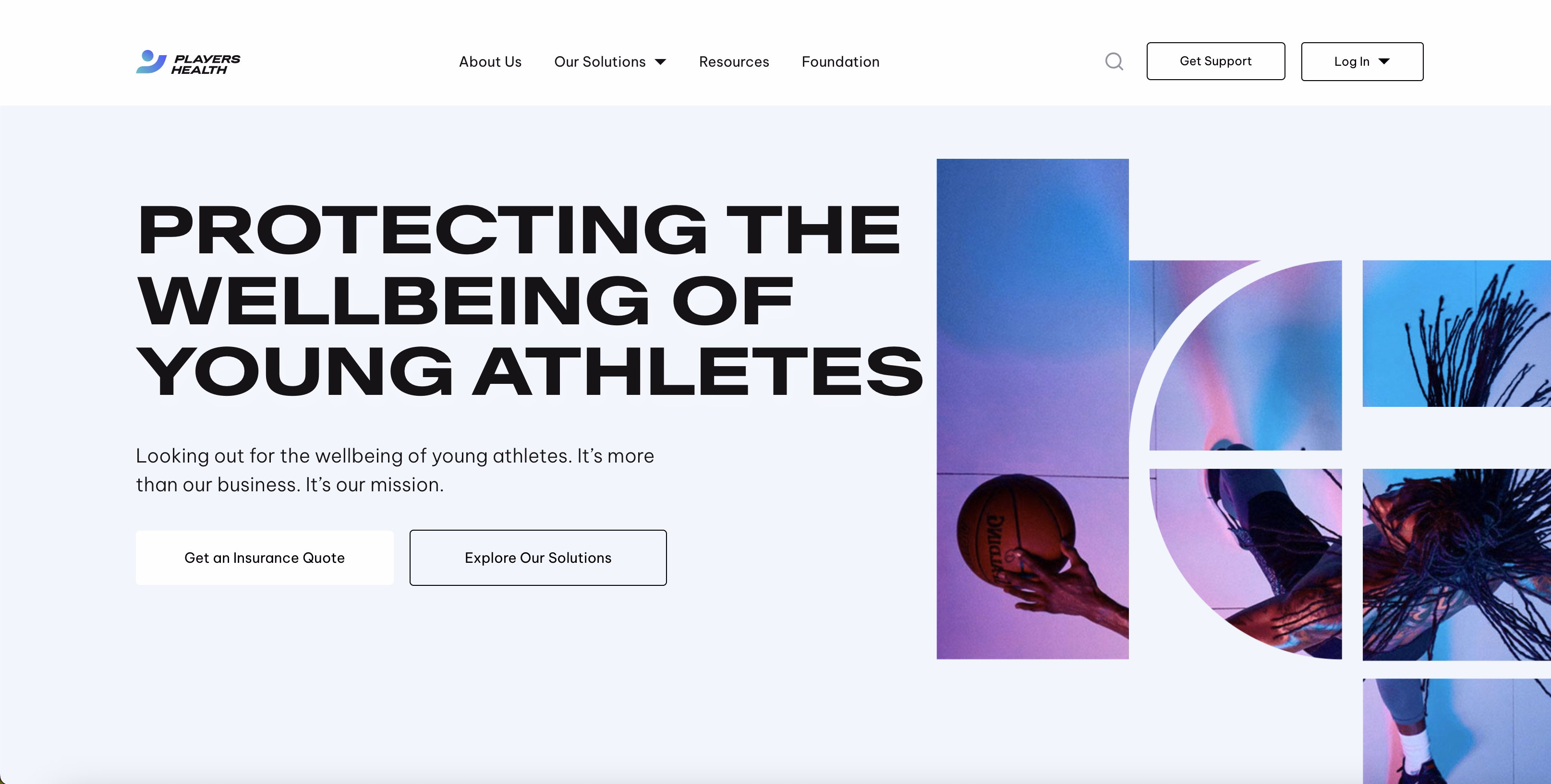 Players Health homepage example