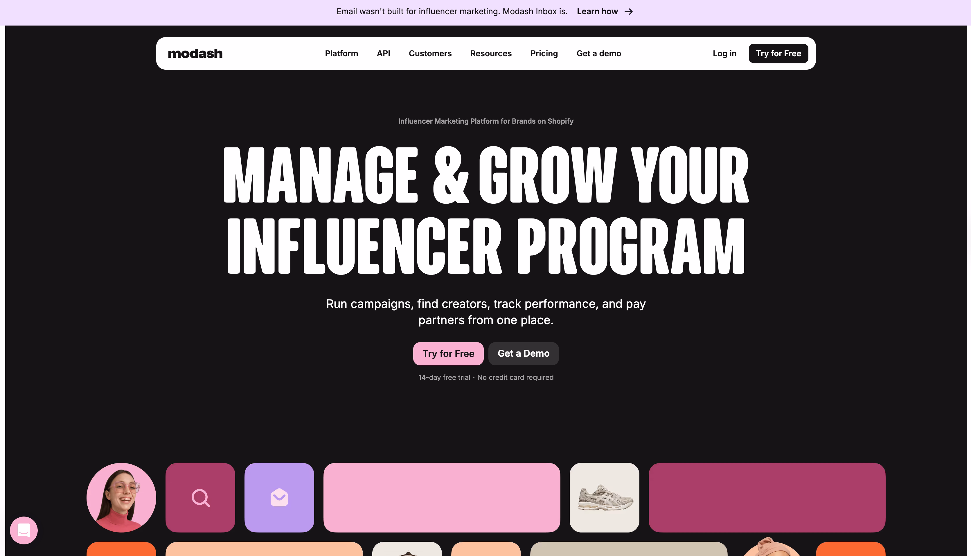 Modash homepage example