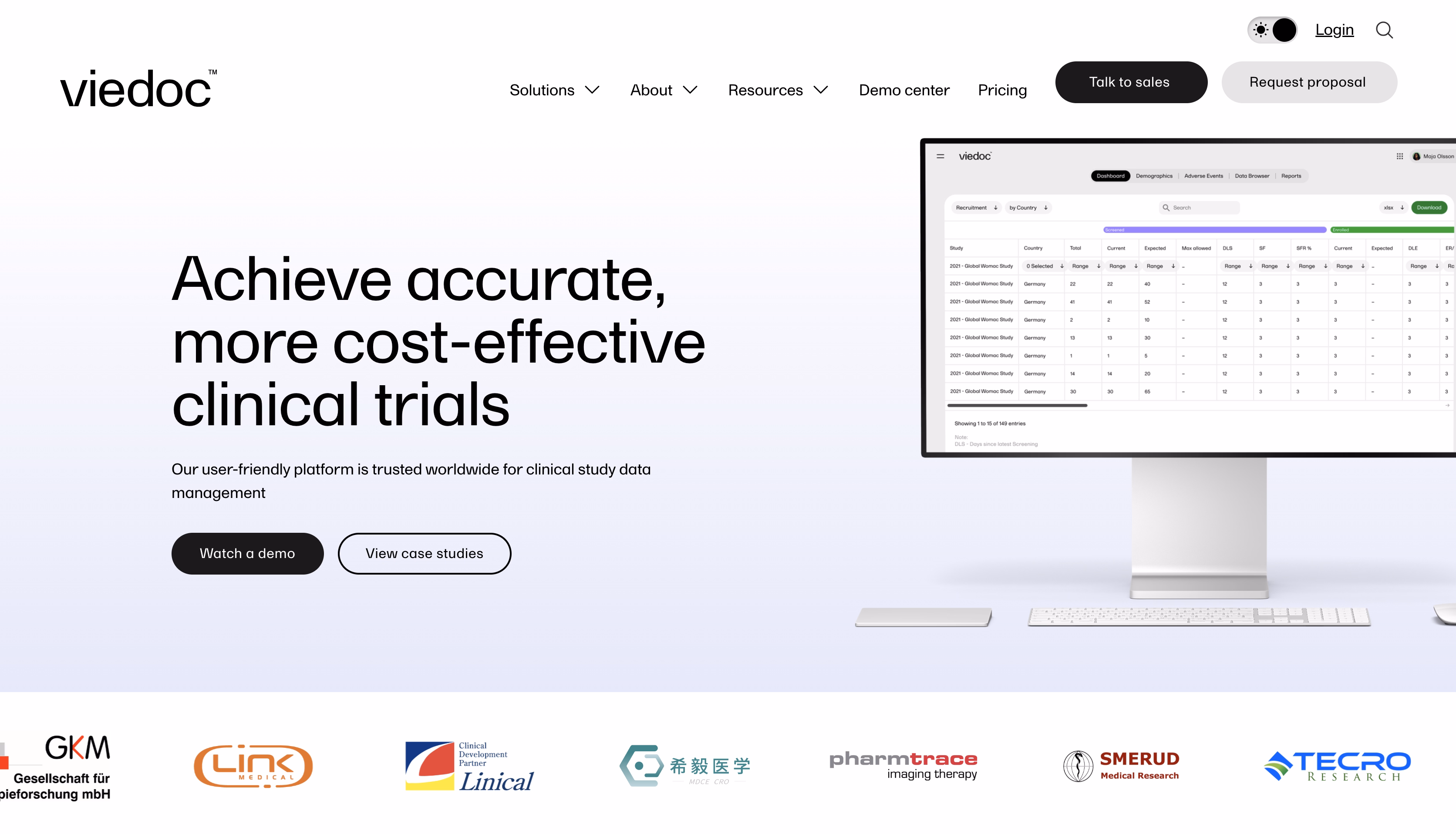Viedoc homepage example