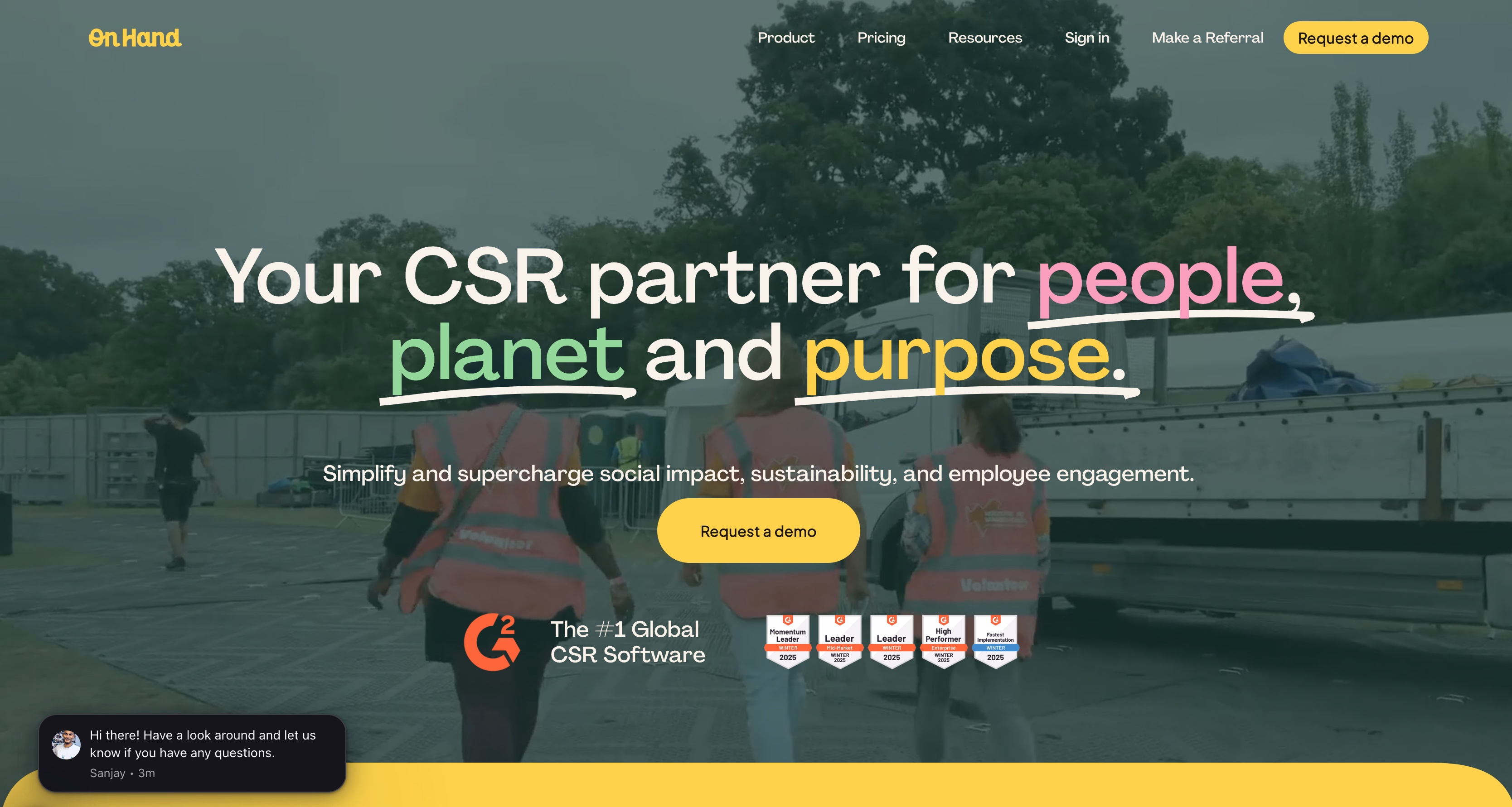 OnHand homepage example