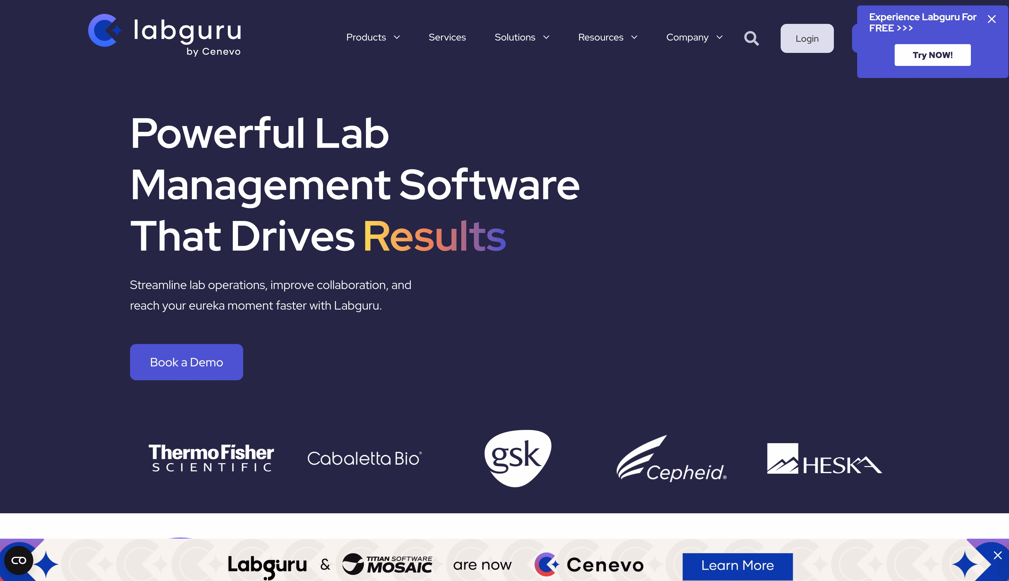 Labguru homepage example
