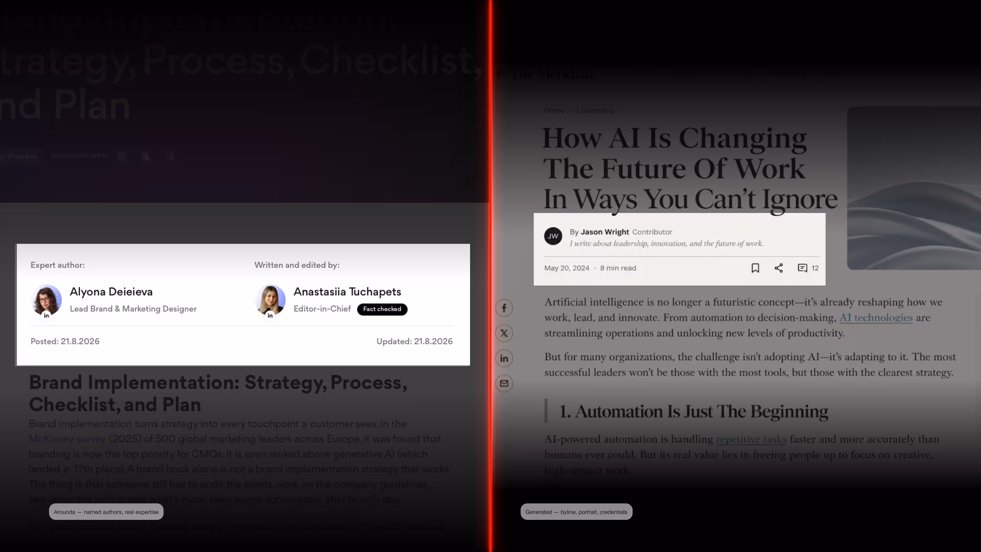 Example of human reviews vs AI-generated content