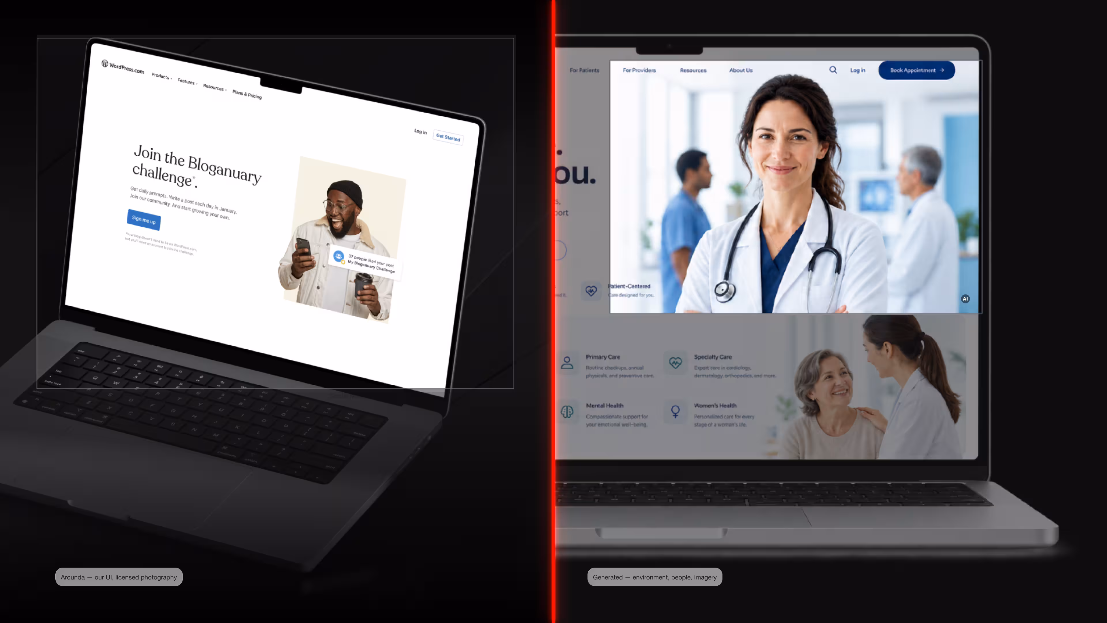 Custom website design vs AI-generated website design example 