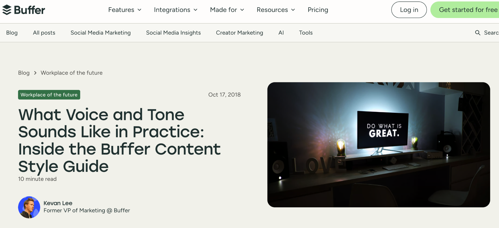 Buffer brand guidelines page presenting social media visual standards and logo assets