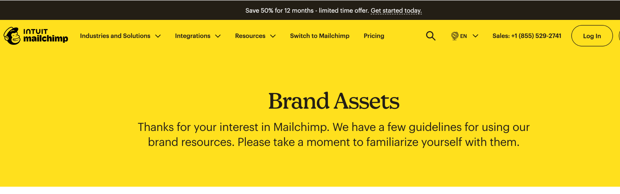 Online style guide for Mailchimp detailing voice pillars and visual assets