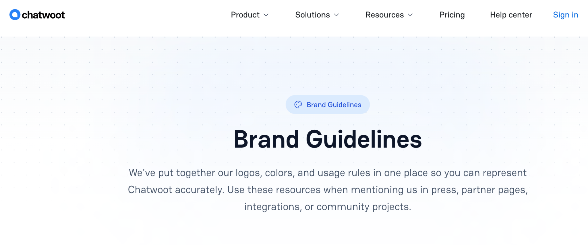 Chatwoot open source brand identity page showing logo variations