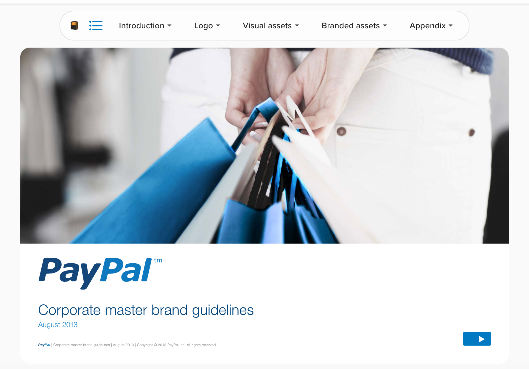 PDF page from PayPal brand manual outlining logo clear space and tone rules