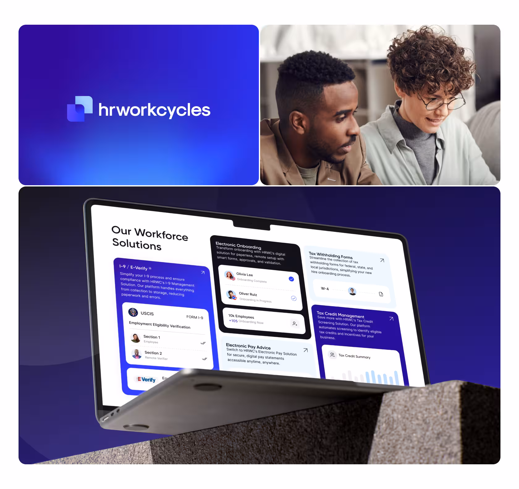 HRWorkCycles brand identity design showing a unified geometric logo system across sub-products.
