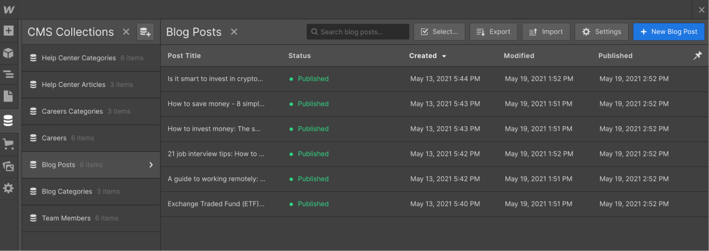 CMS Collection - Startup X Webflow Template