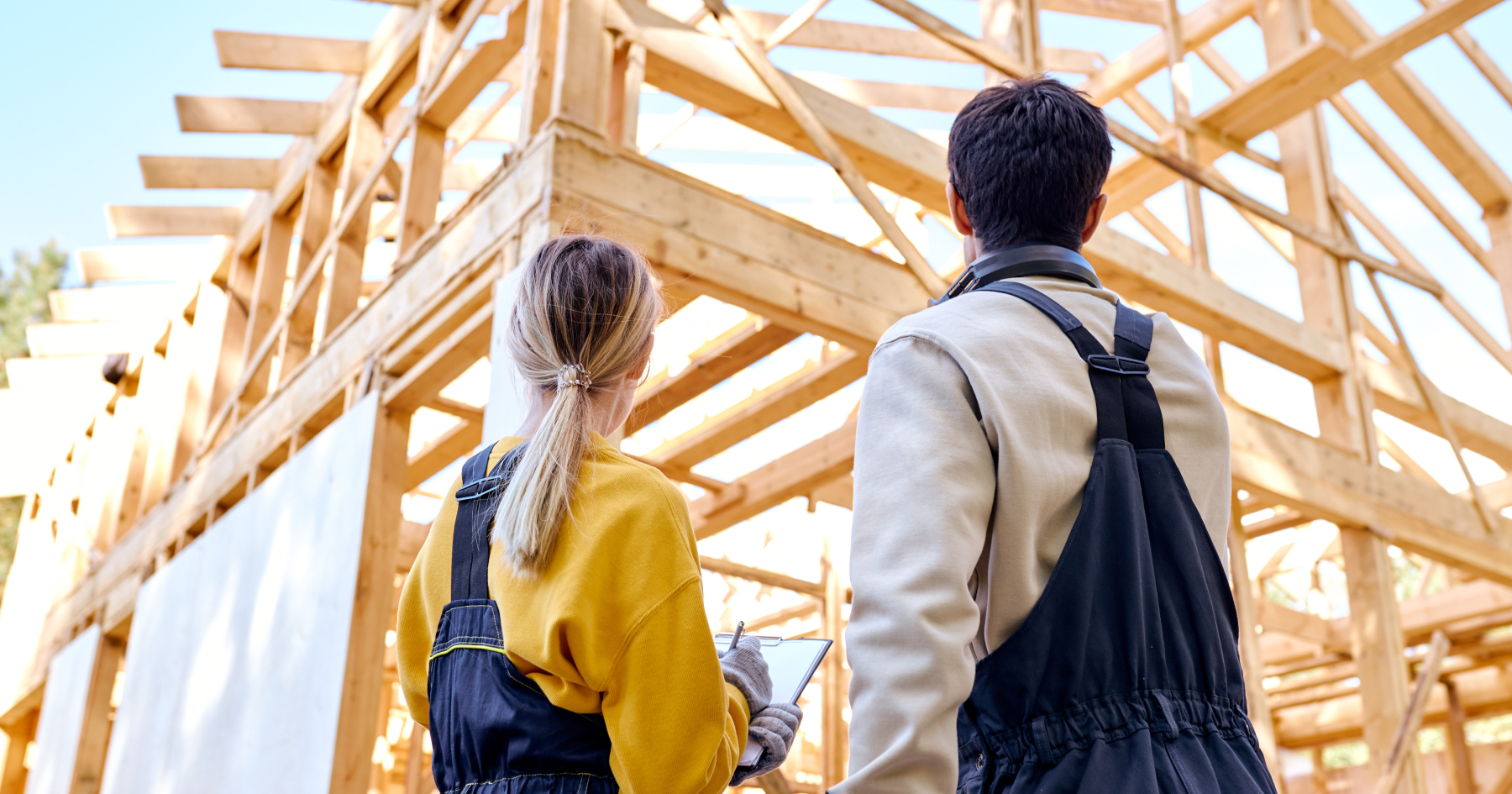 Builders checking the site