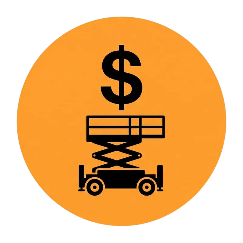 Icono de maquinaria con un signo peso para ejemplificar que no se necesita inversión en compra ni costos de mantención