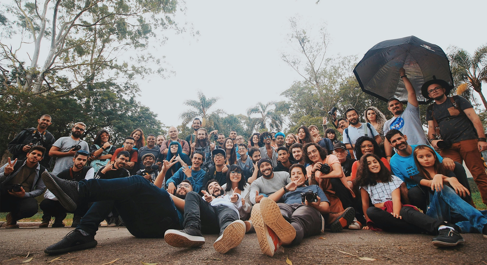 Group of travellers taking picture together
