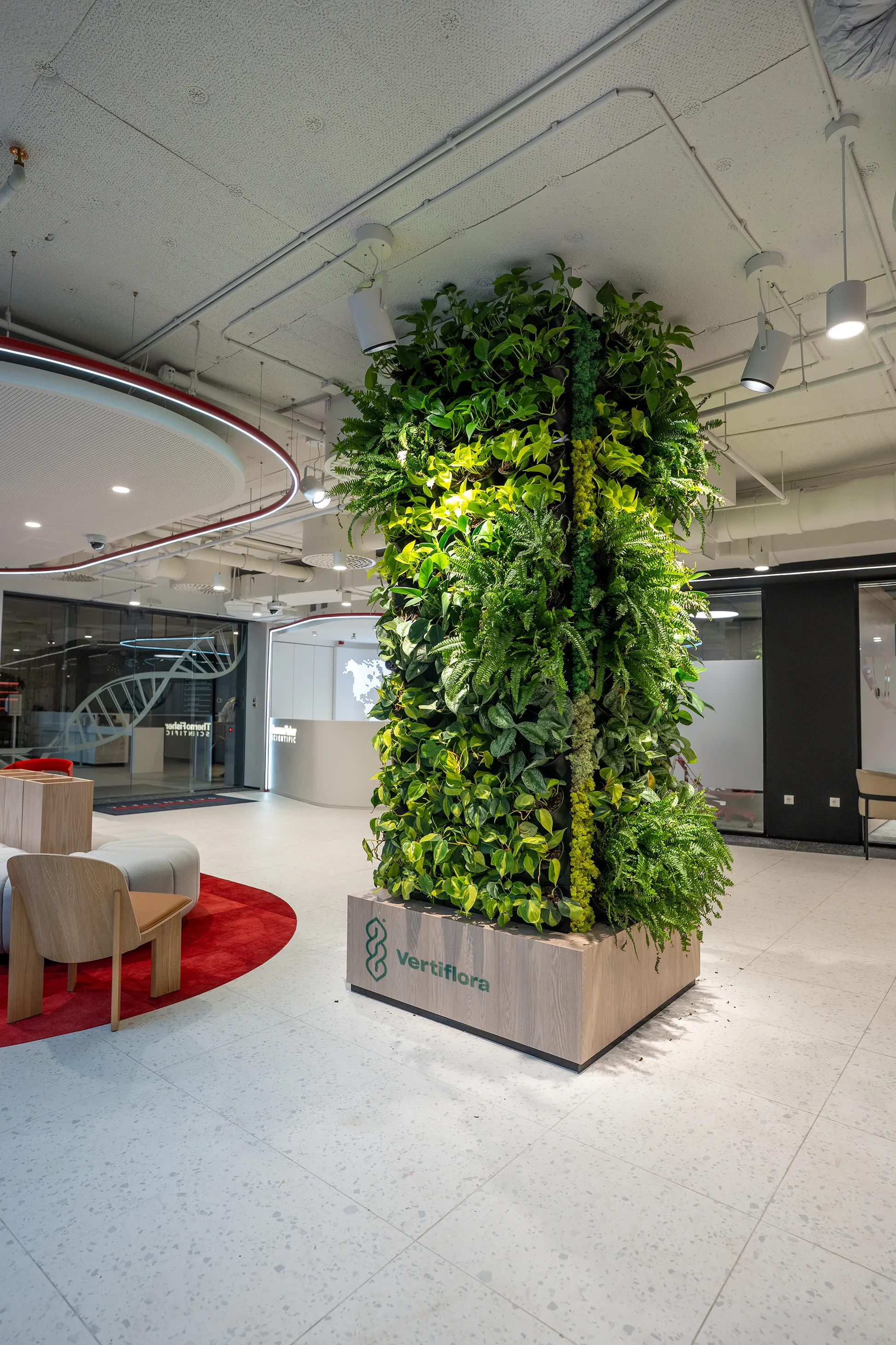 Élő oszlopos zöldfal oldalról