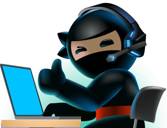 Code Ninja giving a thumbs up at a laptop