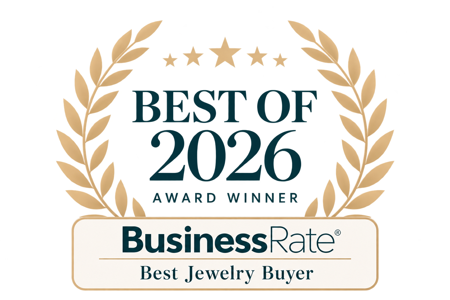 Five gold stars in a row representing a five-star rating.