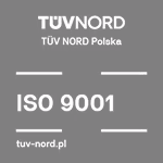 TÜV NORD Polska logo with ISO 9001 certification and website tuv-nord.pl on black background.