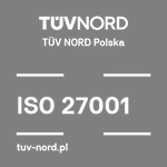 TÜV NORD Polska logo with ISO 27001 and website URL tuv-nord.pl on black background.