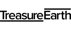 Logo with text 'TREASURE EARTH' and a cropped circular emblem containing stylized shapes.