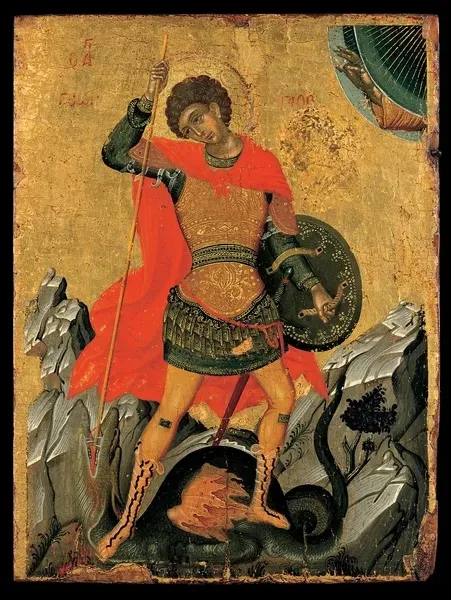 St George — Cretan work of the second half of the 15th century. Benaki Museum, Public domain, via Wikimedia Commons.
