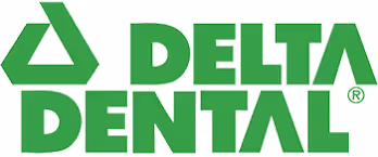 Delta Dental logo in green text with a triangular design element.