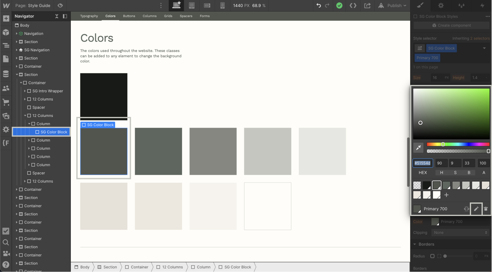Screenshot of globally changing colors