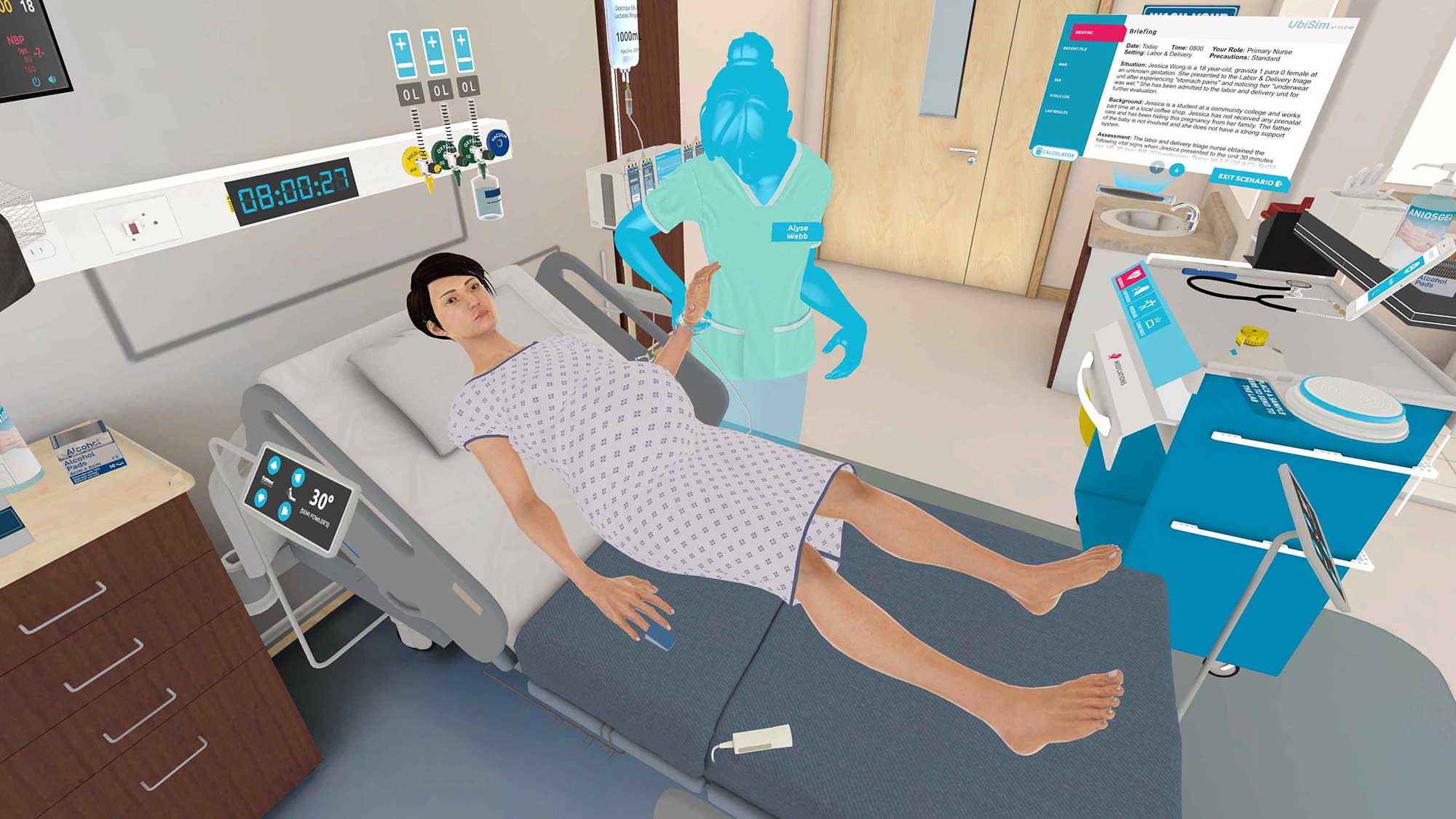 Obstetrics patient in virtual reality platform