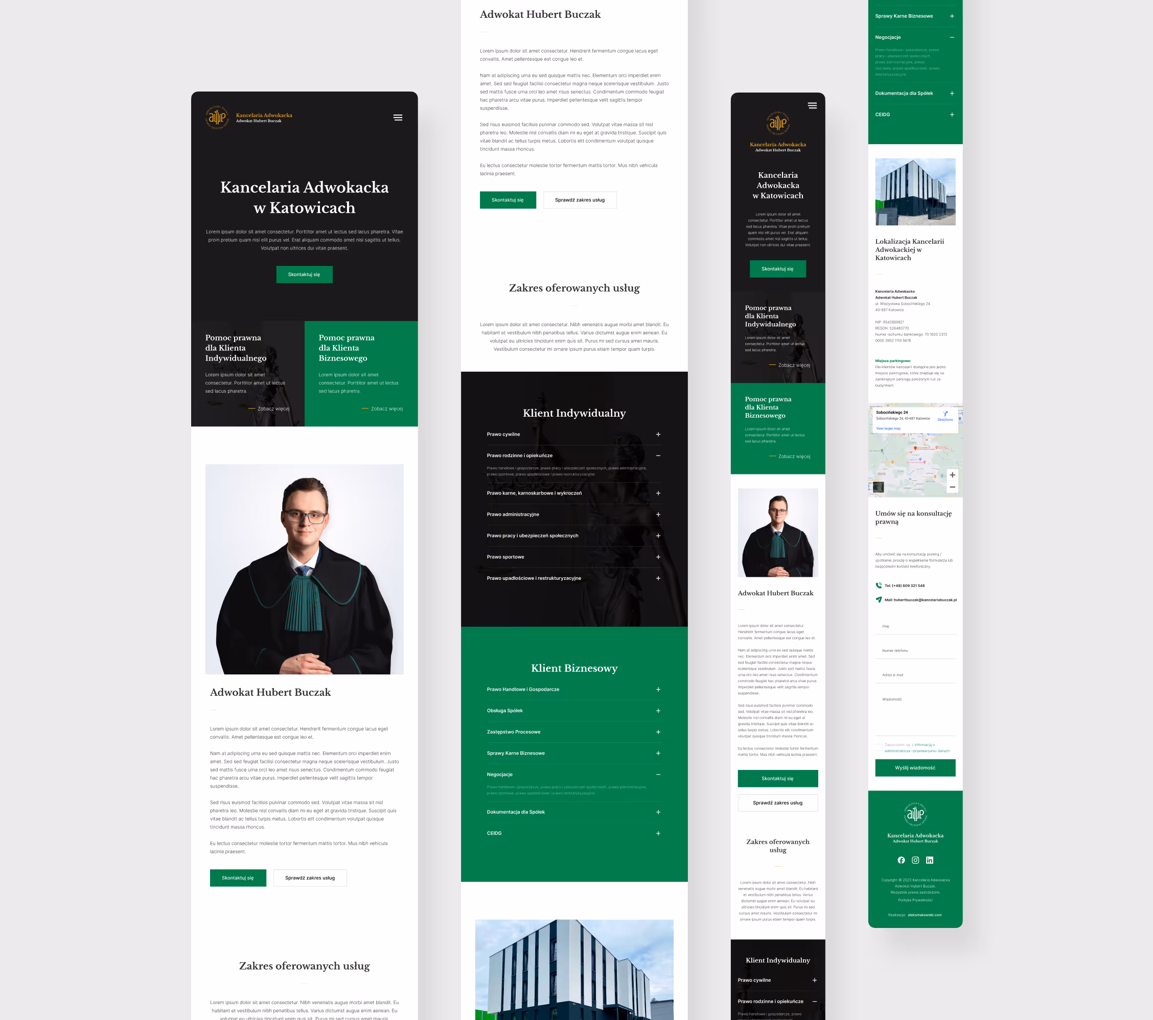 Strona kancelarii adwokackiej w Katowicach Adw. Hubert Buczak z informacjami o usługach prawnych dla klientów indywidualnych i biznesowych oraz zdjęcie adwokata Huberta Buczaka.