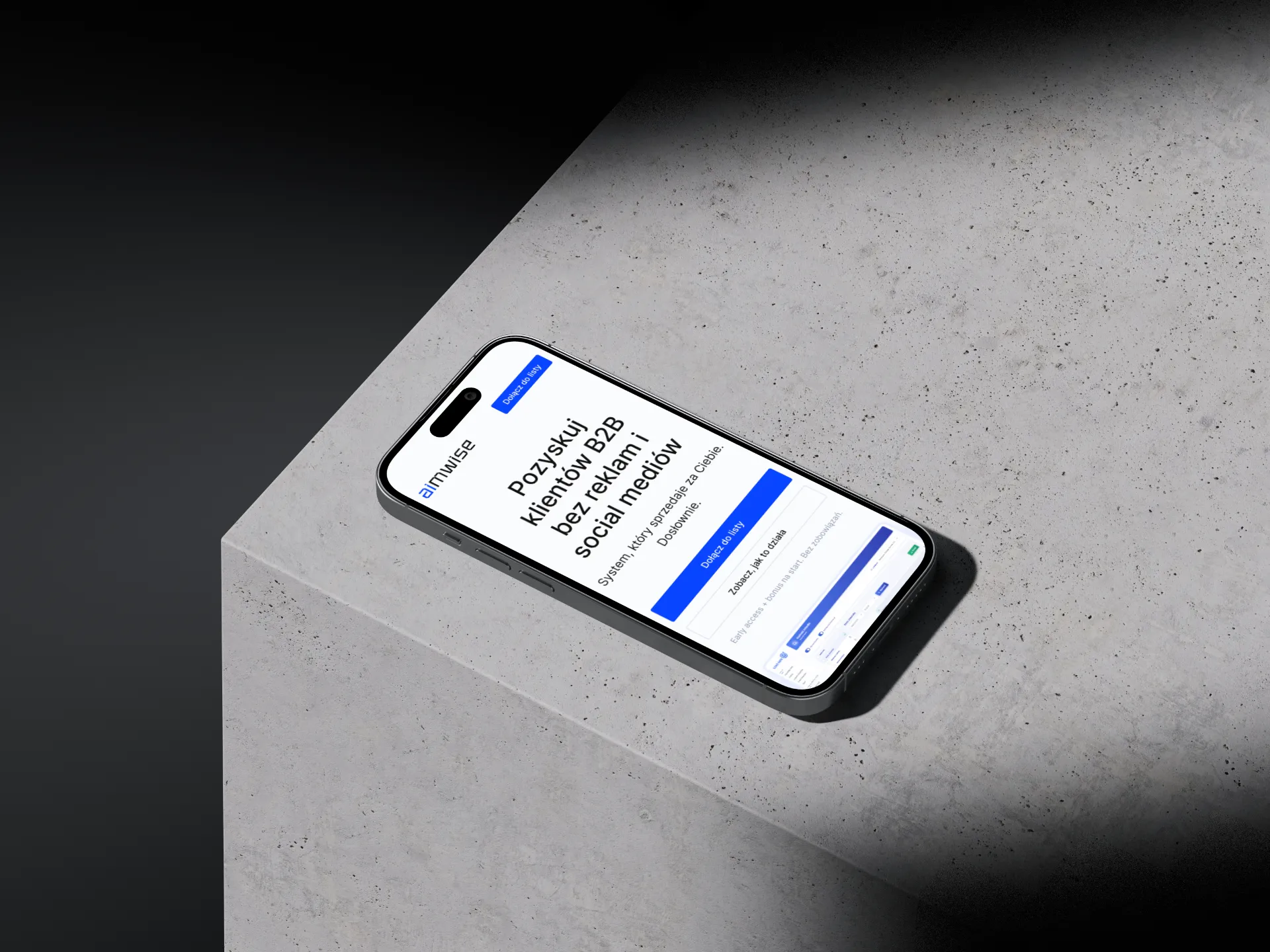 Landing page Aimwise na smartfonie — responsywny projekt mobile