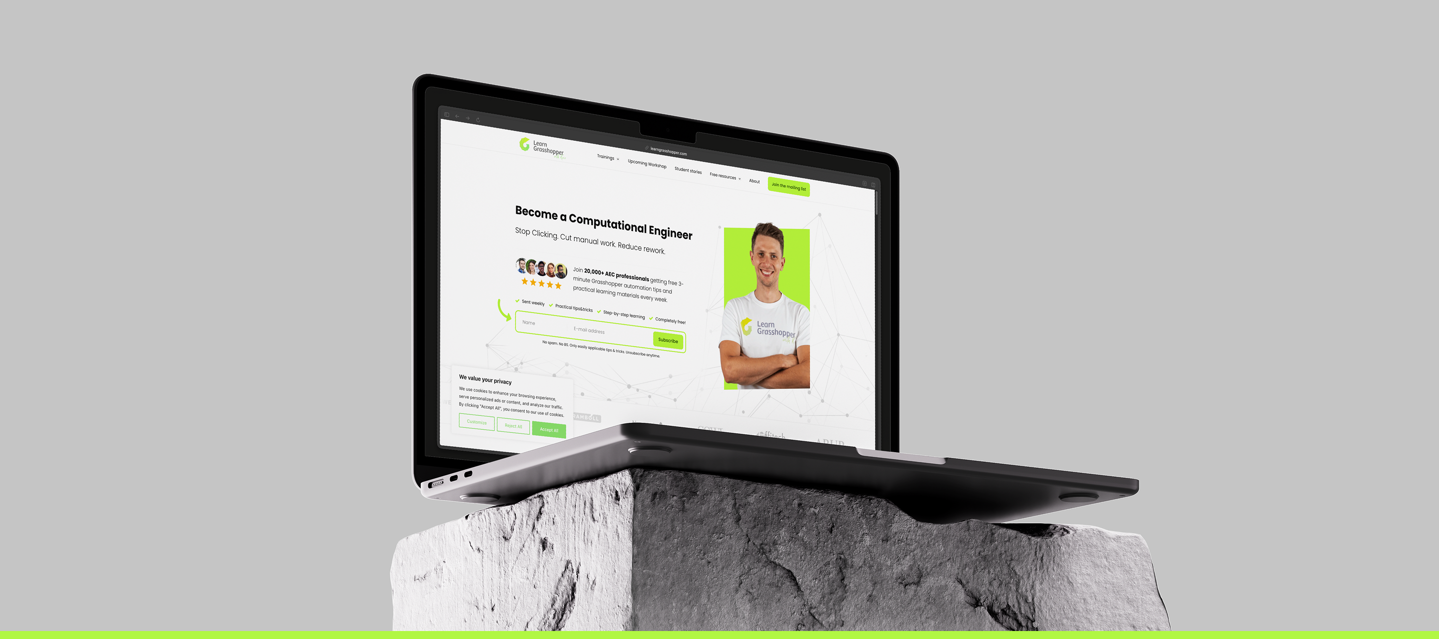 Projekt UX/UI strony LearnGrasshopper.com – widoki platformy edukacyjnej na desktopie i mobile